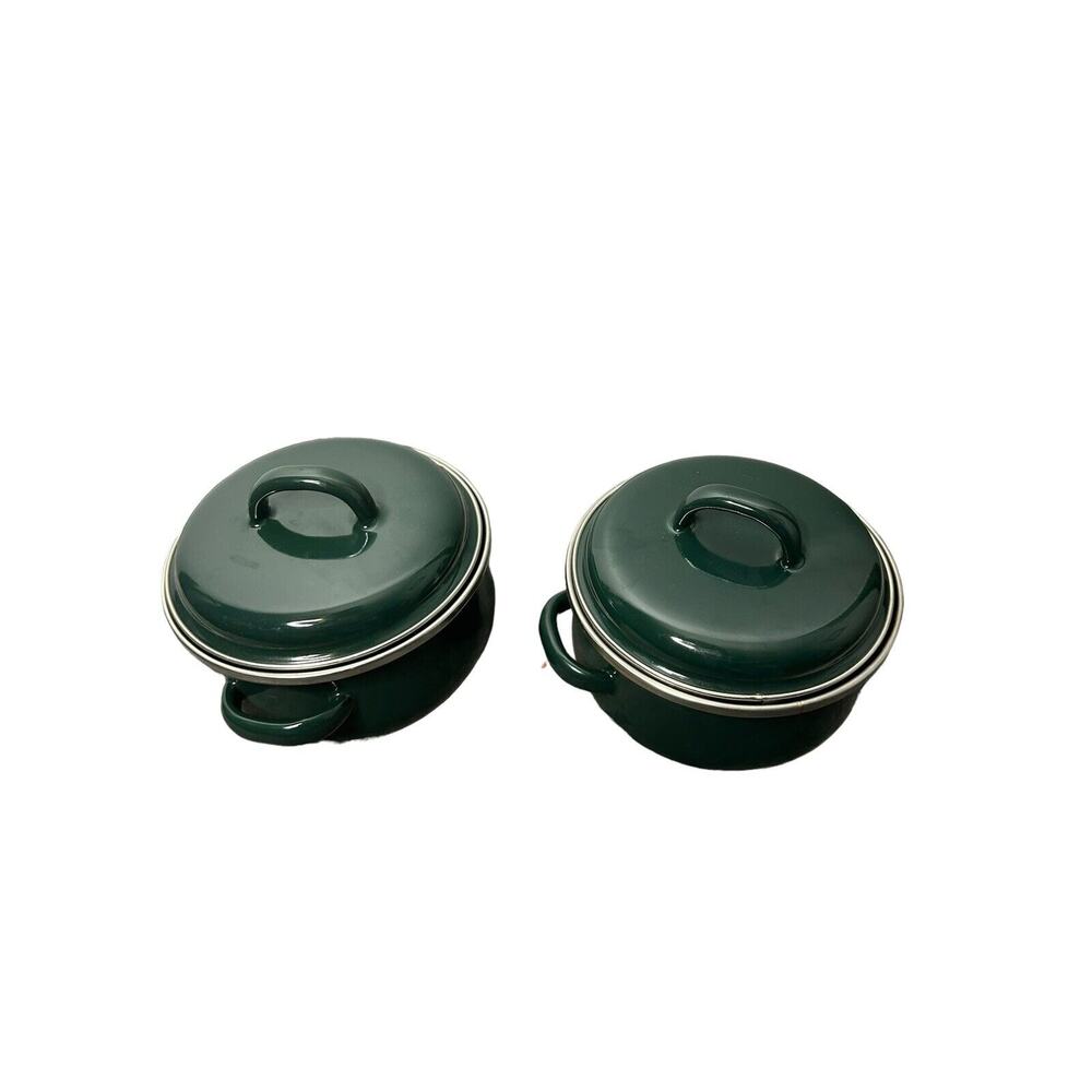 MEGAWARE BARCELONA SPAIN ENAMELWARE Green‎ CASSEROLE .5qt lot of 2